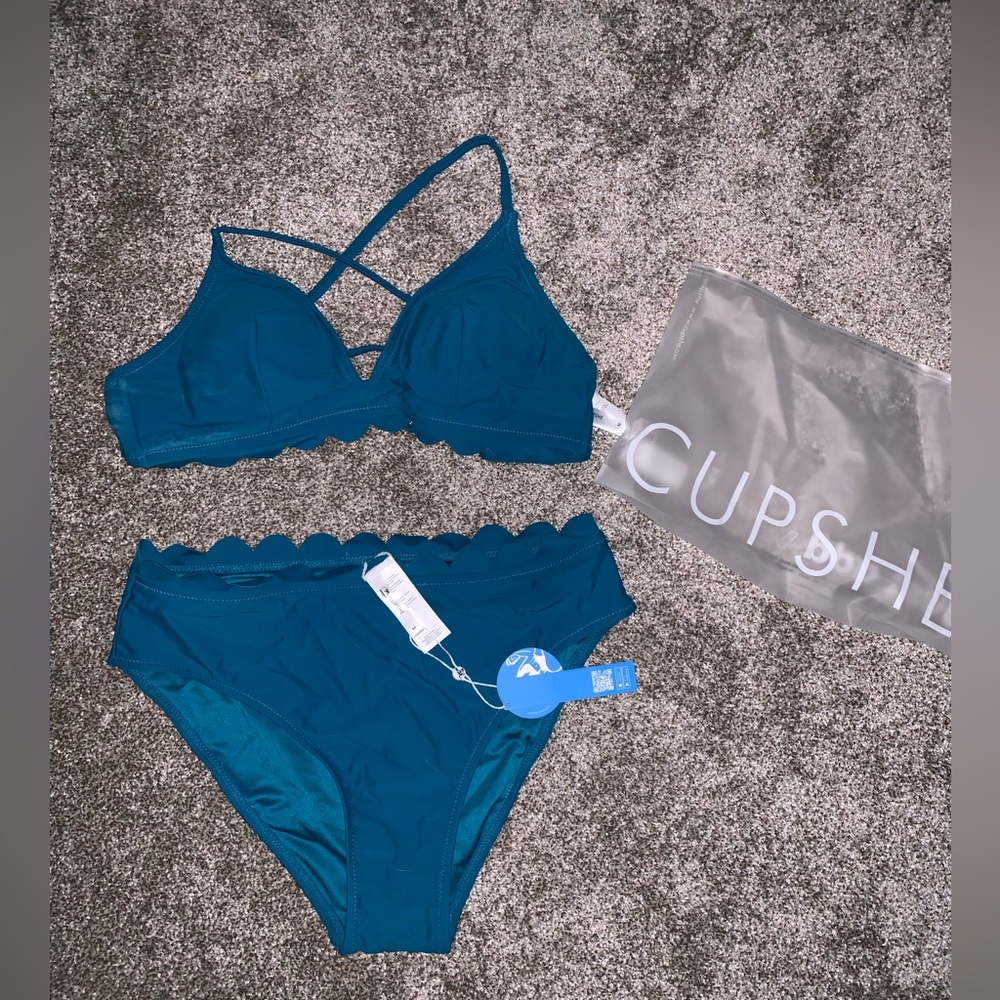 Cupshe teal high waisted bikini